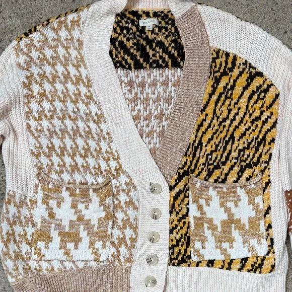 Pilcro by Anthropologie Cream and Brown Patterned Cardigan XS - Picture 5 of 7